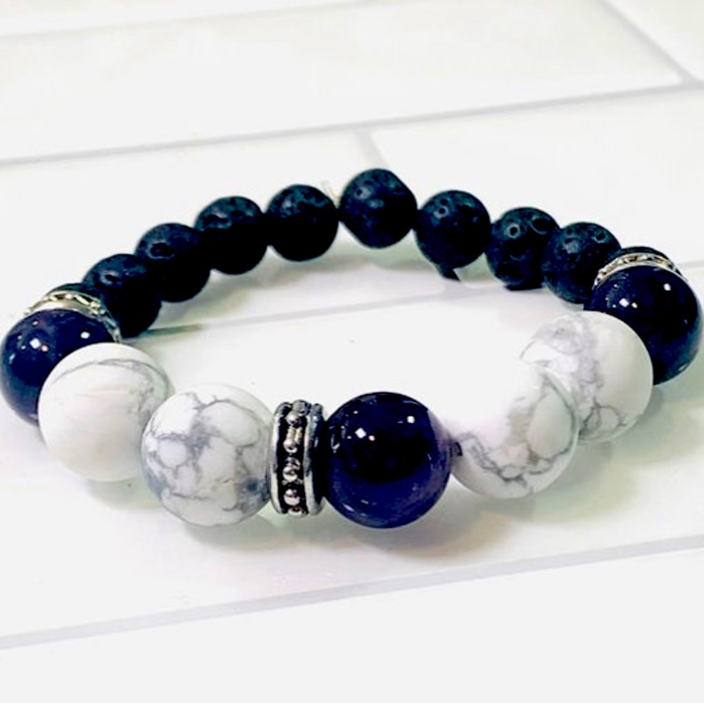 Stretch Bracelet Crystal Jewelry - Amethyst Howlite Lava Stone Bracelet-Handmade